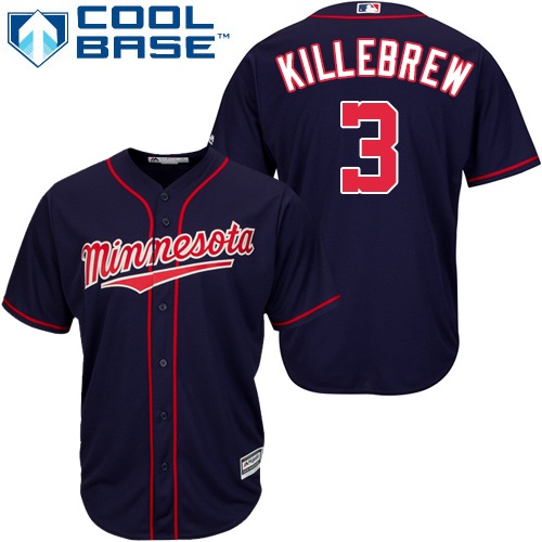 Twins #3 Harmon Killebrew Navy blue Cool Base Stitched Youth MLB Jersey - Click Image to Close